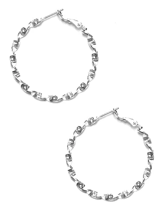 Ethnic Drop Earrings with Tribal Design -TE9357 Silver Spiral Hoop Earrings