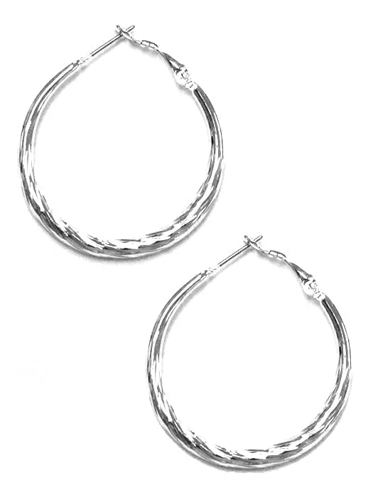 Punk Drop Earrings with Spikes -TE9372 Celine Silver Textured Hoop Earrings