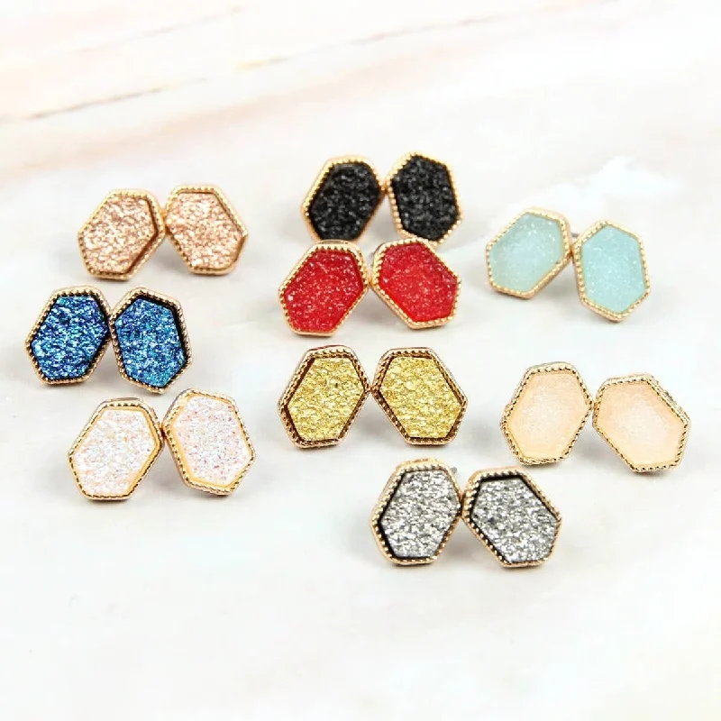 Maximalist Drop Earrings for Bling -VE2334 Peggy Druzy Hexagon Post Earrings