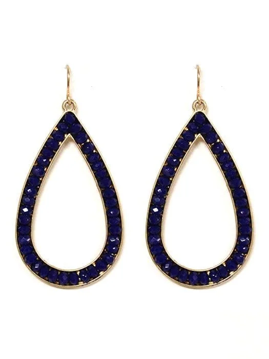 Vintage Drop Earrings with Patina -VE2616 Blue Gemstone Outline Teardrop Earrings