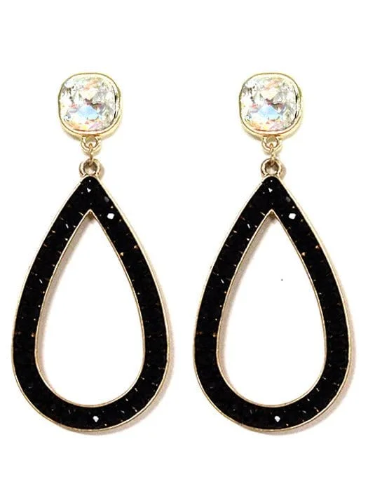 Triangular Drop Earrings for Edge -VE2764 Maya Iridescent Post Rhinestone Outline Teardrop Earrings