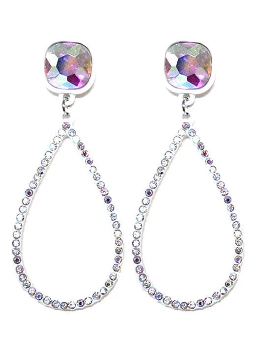 Large Drop Earrings for Statement -VE2889 Iridescent Post Rhinestone Teardrop Dangle Earrings