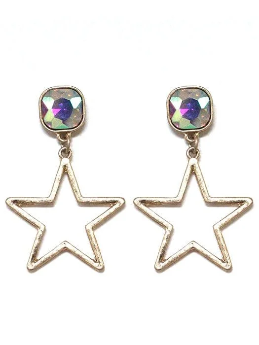 Silver Drop Earrings for Men -VE3081 Iridescent Post Star Dangle Earrings