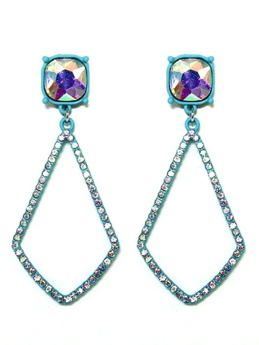 Gold Drop Earrings for Women -VE3025 Iridescent Post Rhinestone Kite Earrings