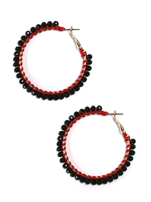 Large Drop Earrings for Statement -VE4242 Lily Bead Hoop Earrings