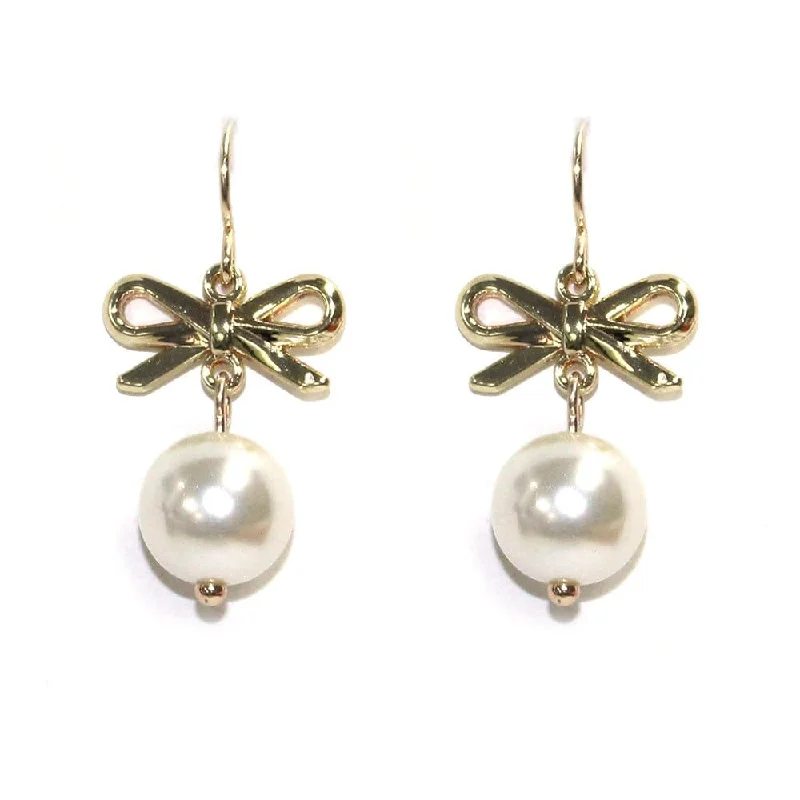 Small Drop Earrings for Delicate -VE4352 Bow Pearl Dangle Earrings