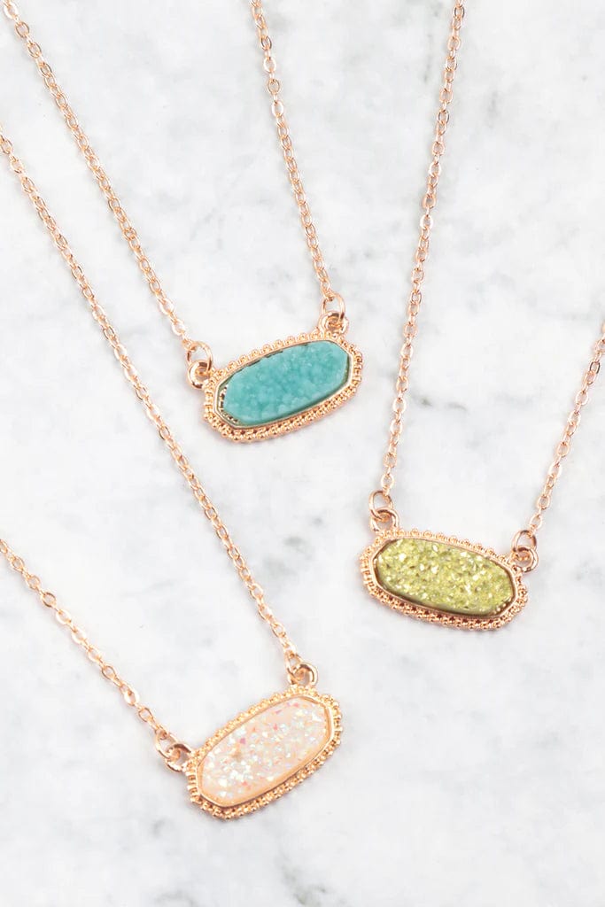 Minimalist Drop Earrings with Simplicity -VNE0616 Eloise Druzy Oval Pendant Necklace & Earrings Set