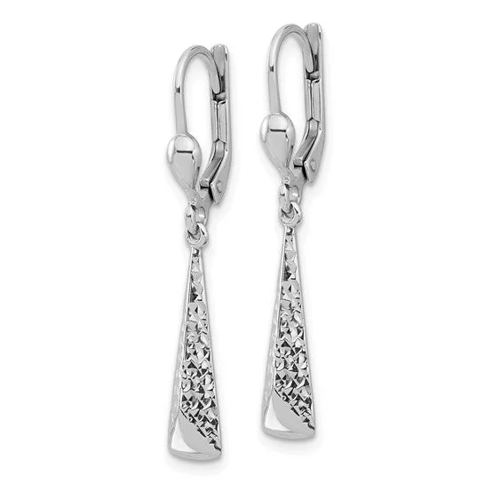 Gold Drop Earrings for Women -10K White Gold Polished and Textured Dangle Leverback Earrings