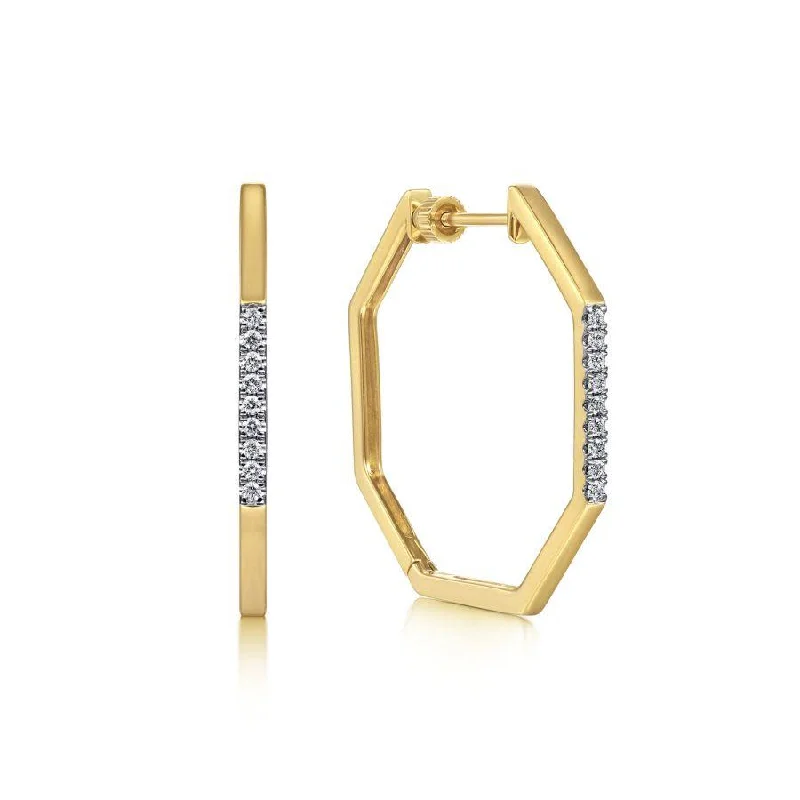 Drop Earrings with Crown Designs -14K Yellow Gold 30MM Octagon Diamond Hoop Earrings