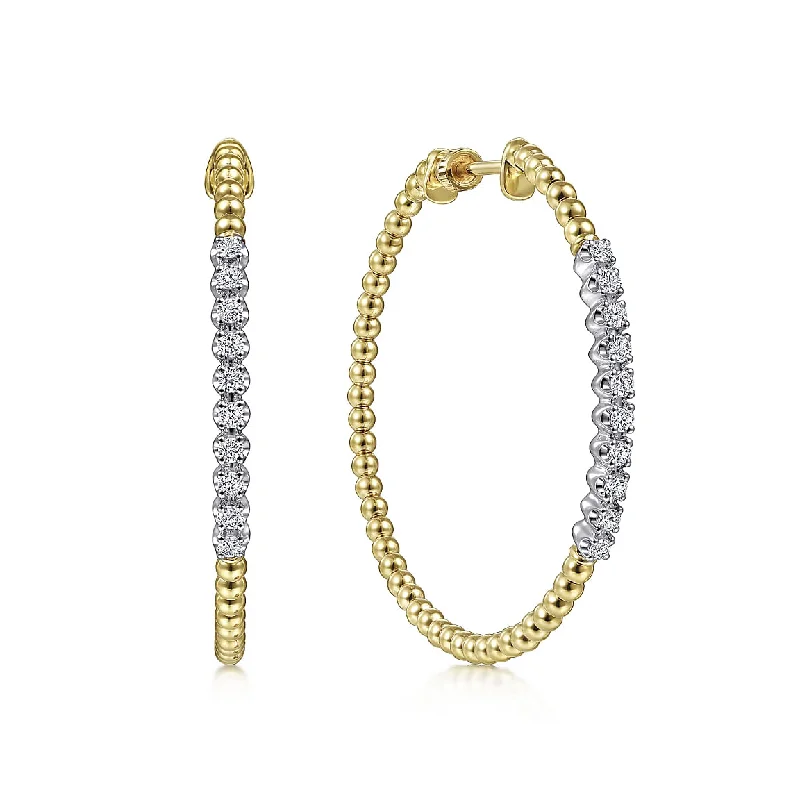 Drop Earrings with Keyhole Designs -14K Yellow Gold 40mm Diamond Classic Hoop Earrings