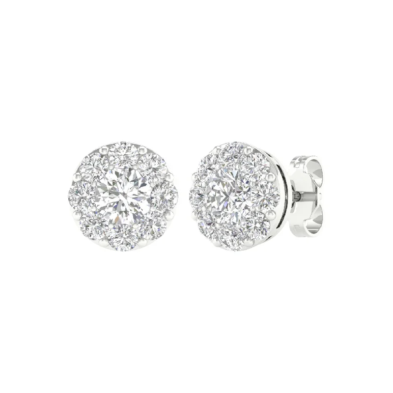 Large Drop Earrings for Statement -14K White Gold Lab Grown Round Diamond Halo Stud Earrings