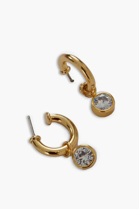 Gold Drop Earrings for Women -Bezel Crystal Mini Hoop Earrings