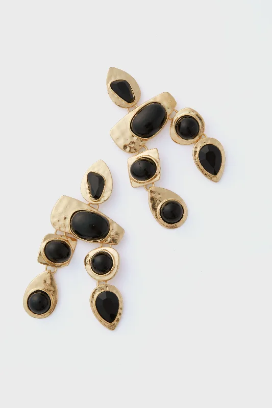 Geometric Drop Earrings for Trend -Black Multi Stone Earrings