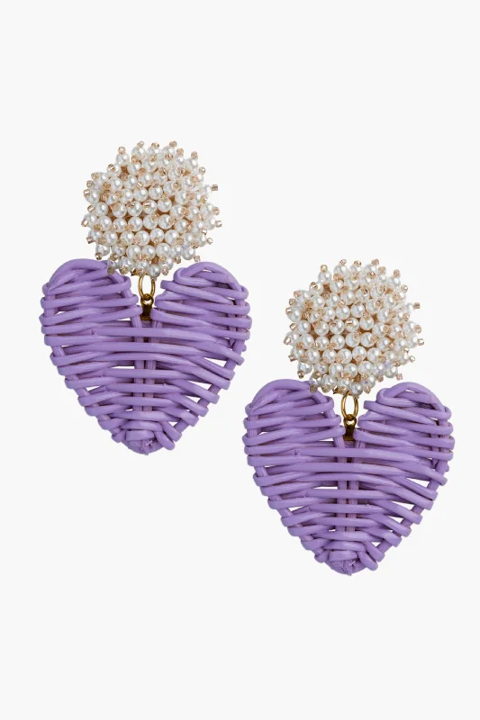 Square Drop Earrings for Modern -Cluster Pearl Lilac Rattan Hearts Earrings