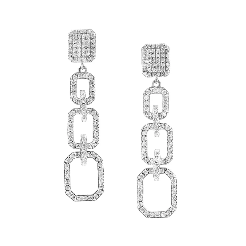 Drop Earrings with Star Motifs -Diamond Shield and Geometric Link Drop Earrings