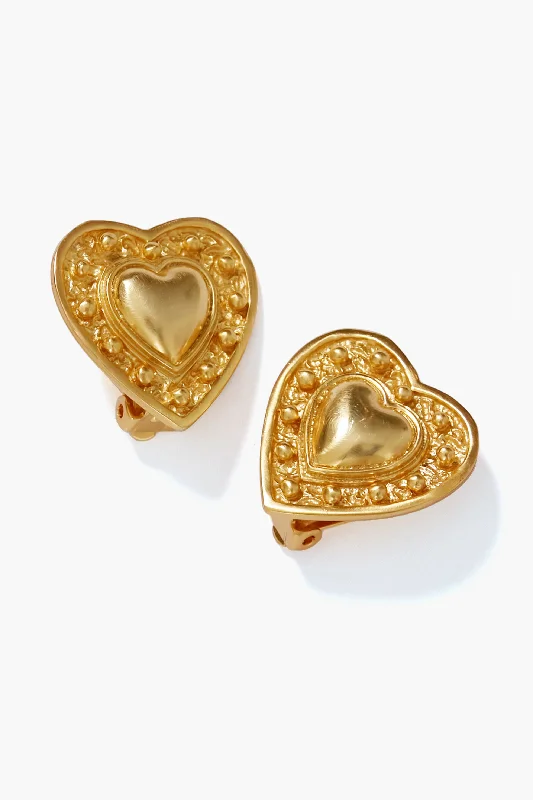 Drop Earrings with Symbolic Elements -Double Gold Heart Earrings