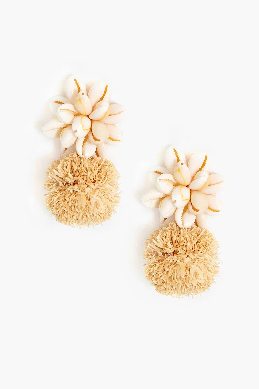 Crystal and Pearl Drop Earrings for Glamour -Dune Pom Earrings