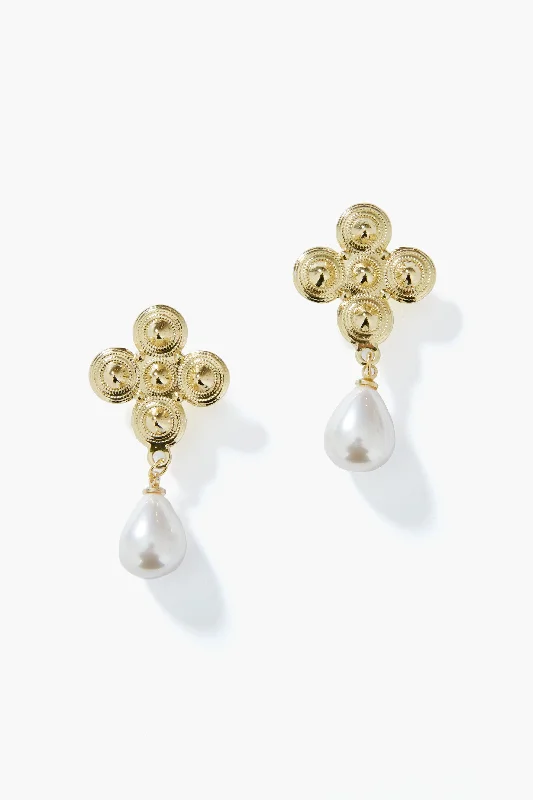 Drop Earrings for Engagement Party -Gold and Pearl Camille Earrings