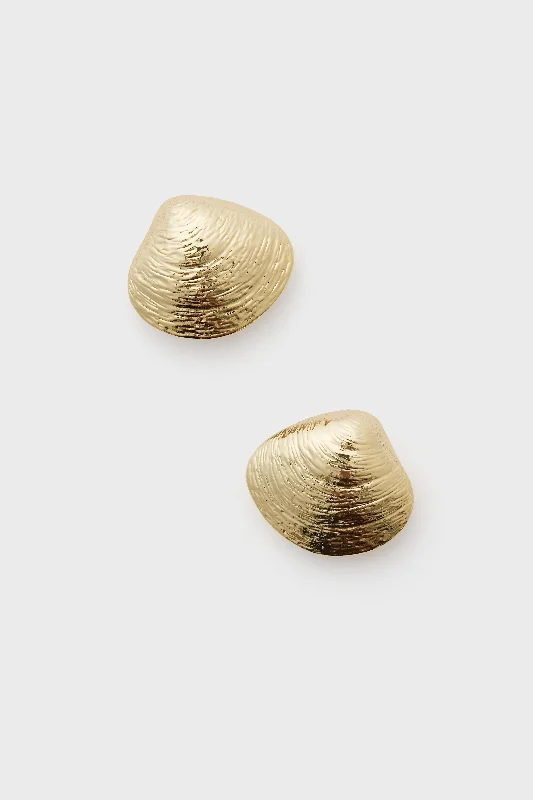 Drop Earrings for Yoga Session -Gold Clam Shell Earrings