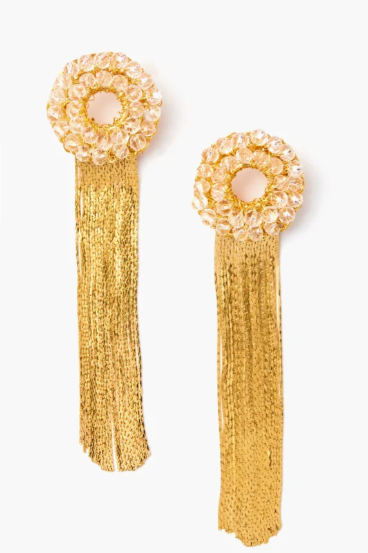 Drop Earrings for Party Look -Gold Crystal Clear Fringe Earrings