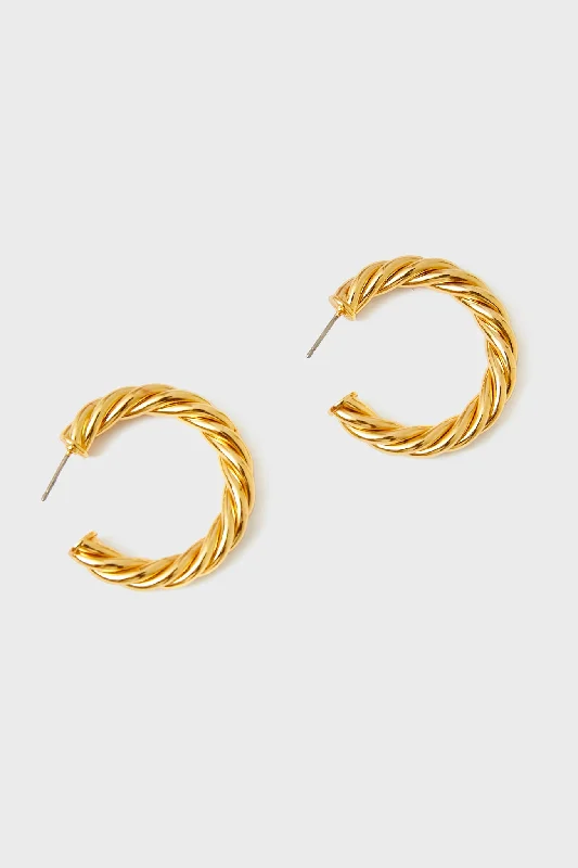 Drop Earrings with Filigree Work -Gold French Twist Large Hoop Earrings