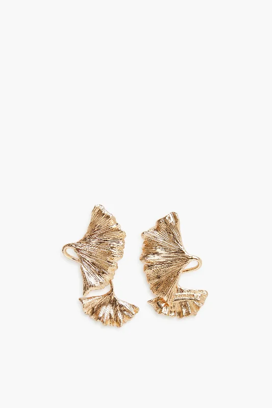 Drop Earrings for Party Look -Gold Gingko Earrings