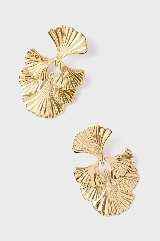 Drop Earrings for Christmas Party -Gold Ginkgo Leaf Earrings