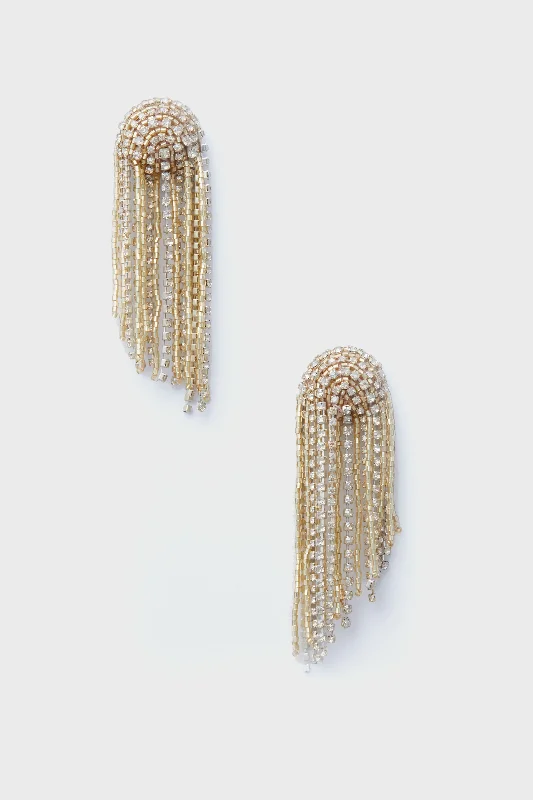 Indian Drop Earrings with Intricacy -Gold Noor Crystal Earrings