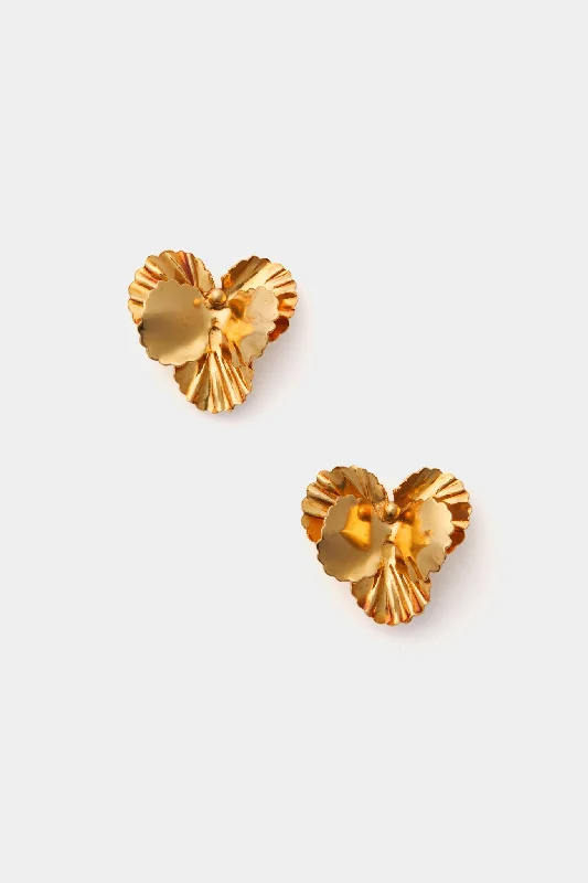 Drop Earrings with Debossed Designs -Gold Pansy Earrings