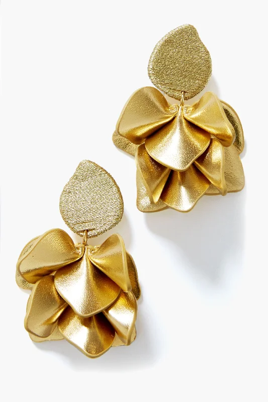 Drop Earrings for Formal Attire -Gold Silk and Leather Orchid Earrings