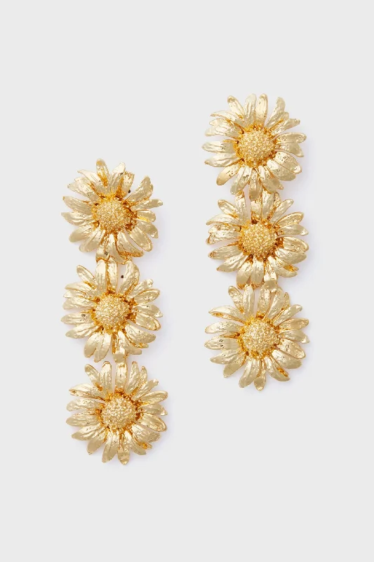 Clip On Drop Earrings for Non Pierced -Gold Sunflower Drop Earrings