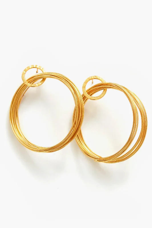 Drop Earrings with Hammered Finish -Gold Wire Hoop Earrings