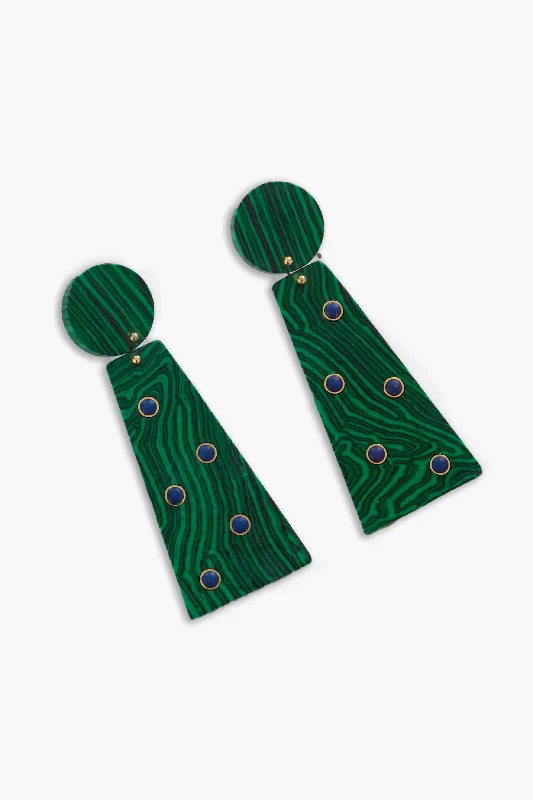 Drop Earrings with Keyhole Designs -Green Malachite Bowie Earrings