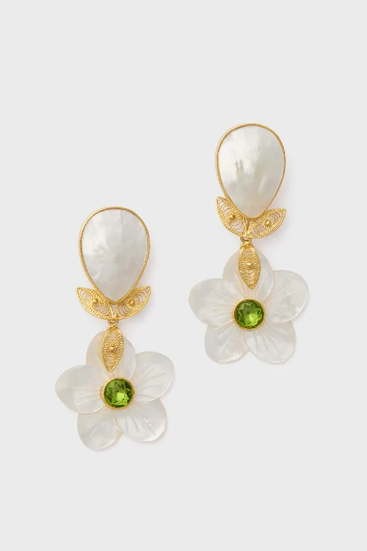 Drop Earrings for Fitness Activities -Green Shell Garden Flower Earrings