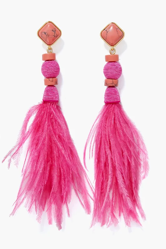 Drop Earrings for Birthday Celebration -Hot Pink Pia Feather Earrings