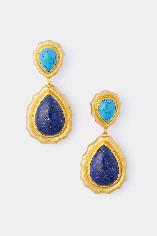 Studded Drop Earrings with Gemstones -Lapis and Blue Turquoise Paulina Earrings