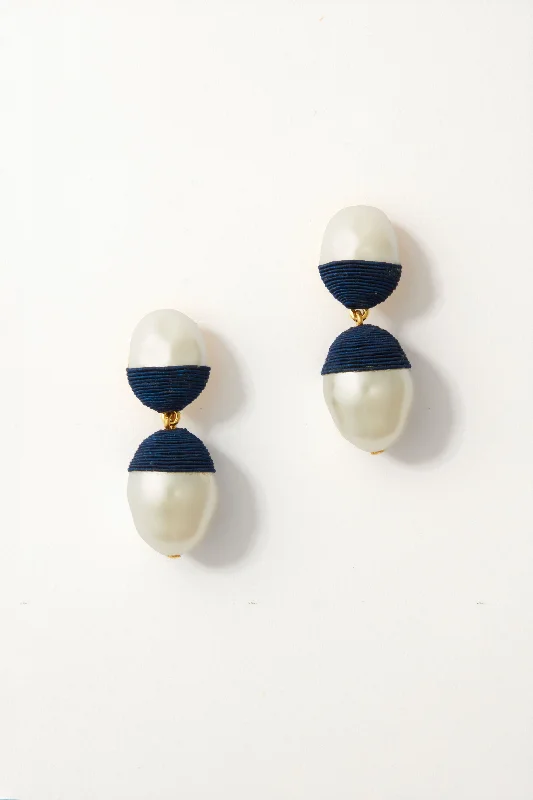 Drop Earrings for Valentine's Day -Navy and Pearl Nelle Earrings