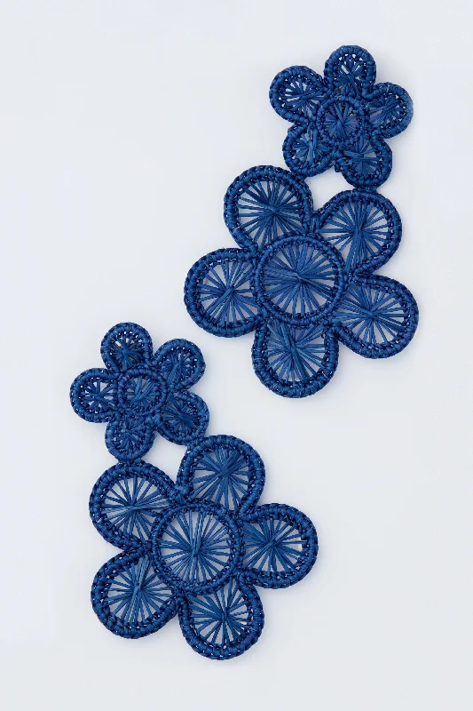 Drop Earrings with Abstract Designs -Newport Navy Rattan Bloom Earrings