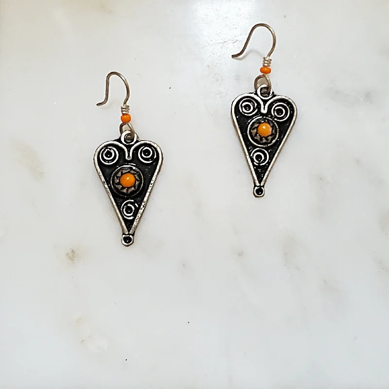 Indian Drop Earrings with Intricacy -Orange Heart Knot Earrings