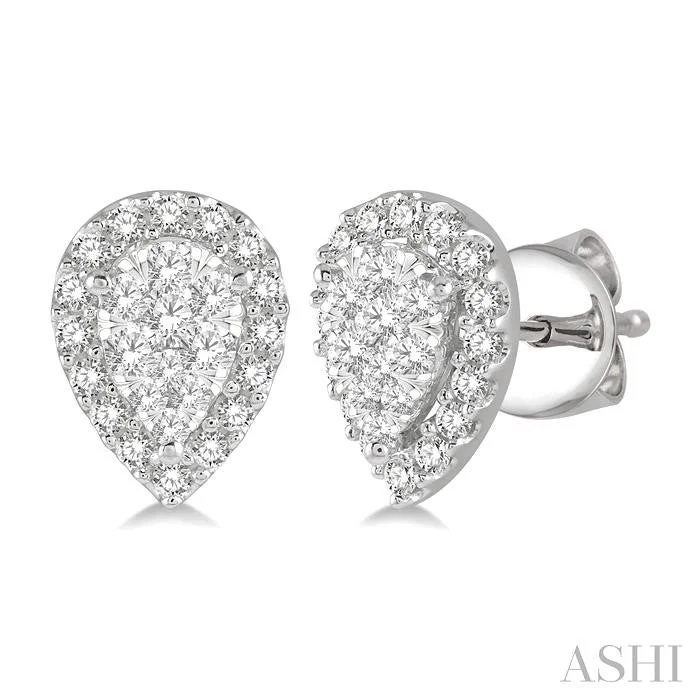 Drop Earrings for Casual Outfit -PEAR SHAPE HALO LOVEBRIGHT ESSENTIAL DIAMOND EARRINGS