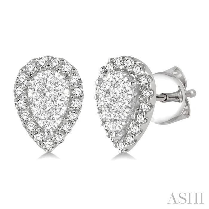 Drop Earrings for Formal Attire -PEAR SHAPE HALO LOVEBRIGHT ESSENTIAL DIAMOND EARRINGS