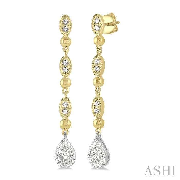 Drop Earrings for Beach Outfit -PEAR SHAPE LOVEBRIGHT DIAMOND LONG EARRINGS