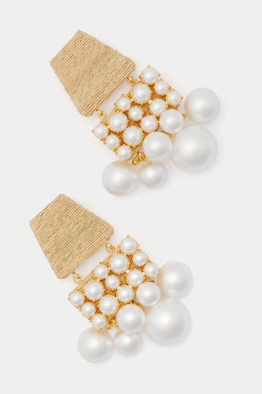 Vintage Drop Earrings with Patina -Pearl and Raffia Olivia Earrings