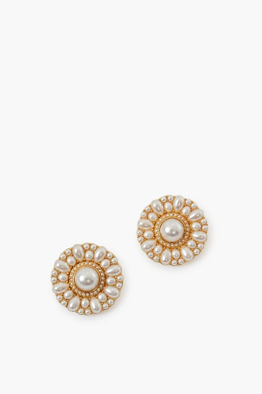 Drop Earrings with Debossed Designs -Pearl Frannie Earrings