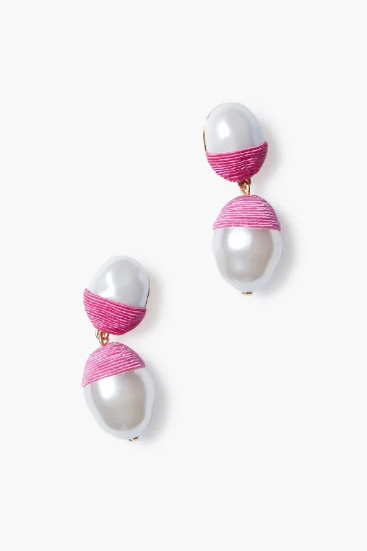 Drop Earrings for Anniversary -Pink and Pearl Nelle Earrings