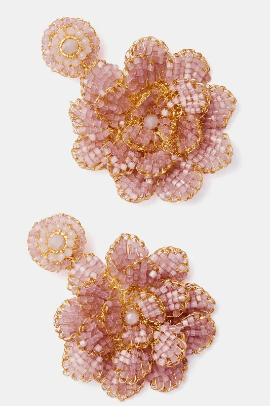 Drop Earrings for Wedding Ceremony -Pink Crochet Blossom Earrings