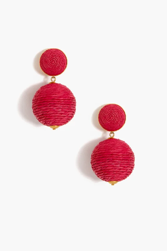 Studded Drop Earrings with Gemstones -Pink Raffia Lantern Earrings