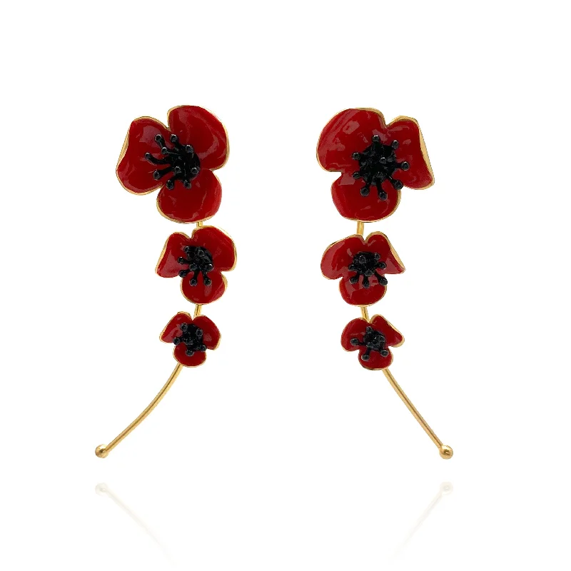 Drop Earrings with Infinity Symbols -Red Triple Poppy Post Earrings