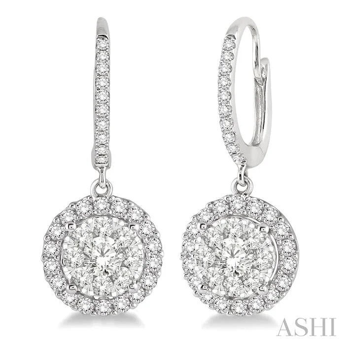 Drop Earrings with Abstract Designs -ROUND SHAPE HALO LOVEBRIGHT ESSENTIAL DIAMOND EARRINGS