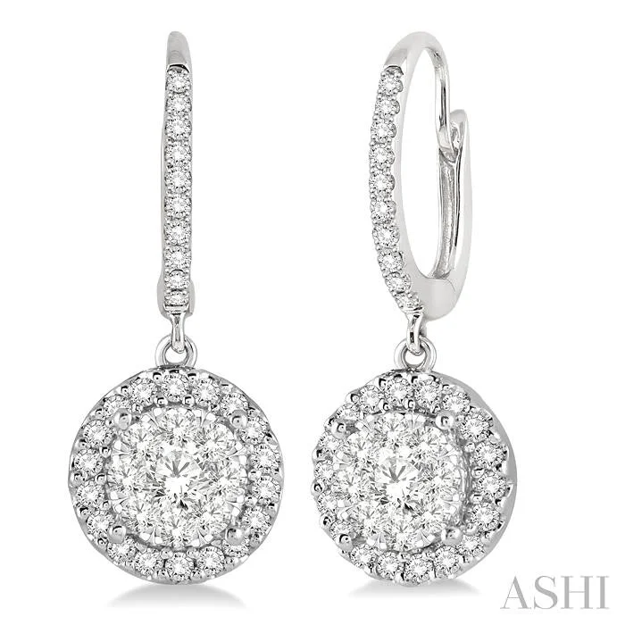 Drop Earrings with Symbolic Elements -ROUND SHAPE HALO LOVEBRIGHT ESSENTIAL DIAMOND EARRINGS